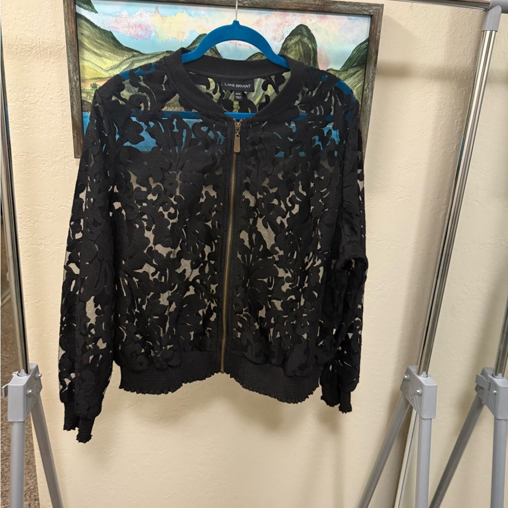 Lane Bryant Black Lace Bomber Jacket